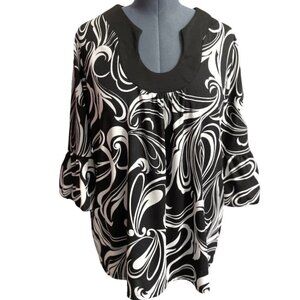 DRESS BARN WOMAN Black White Tunic Top Size 18/20‎ Swirls Keyhole CareerMade USA